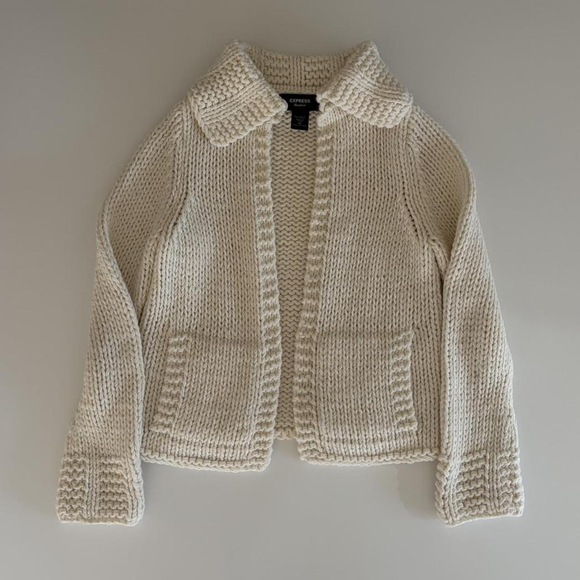 Express Sweaters - Express Hand-knit Collared Sweater in Cream